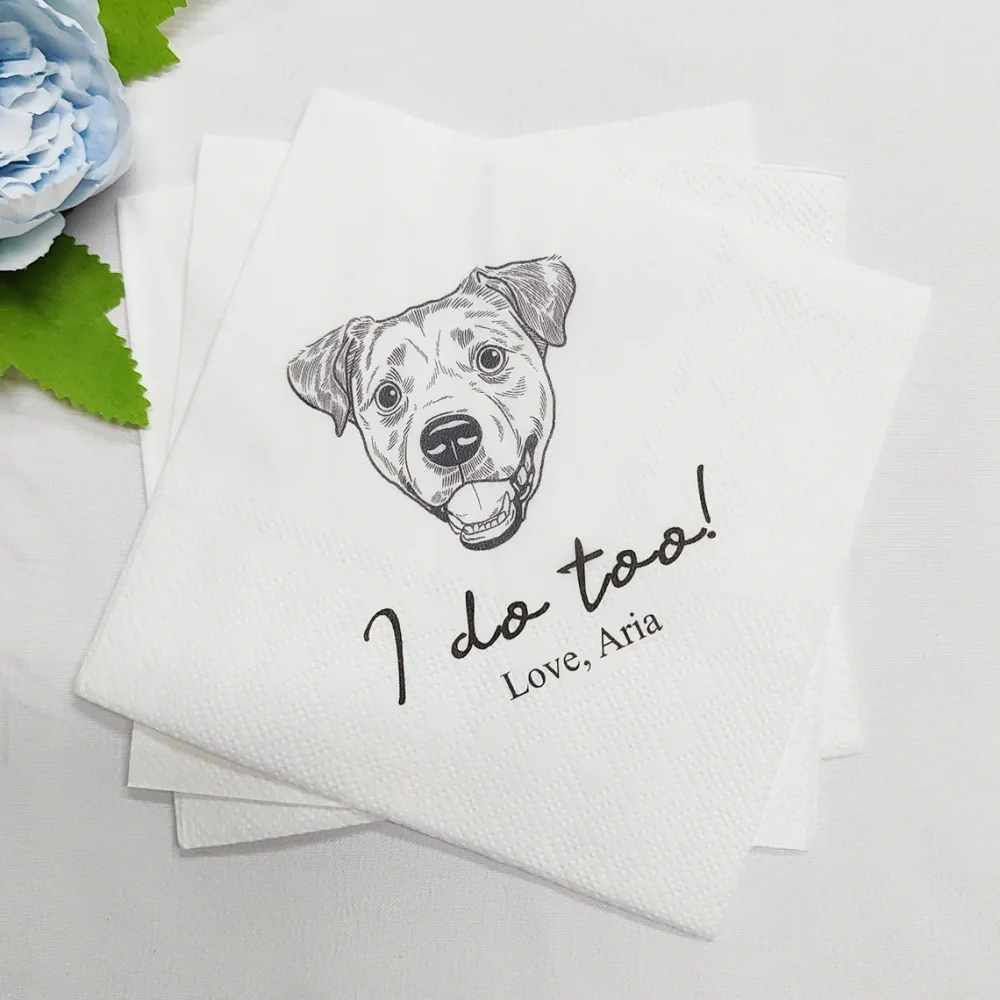 50pcs Custom Illustrated Dog Wedding Napkins,Pet Cocktail Napkins,Pet Wedding Napkins,Special Event Napkins,Napkins for Wedding