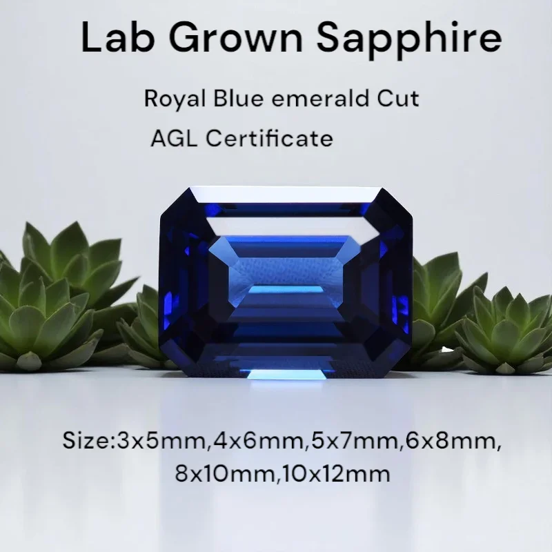 Lab Grown Sapphire Royal Blue Color  Emerald Cut  VVS1 Selectable  Certificate For Jewelry Diy Making
