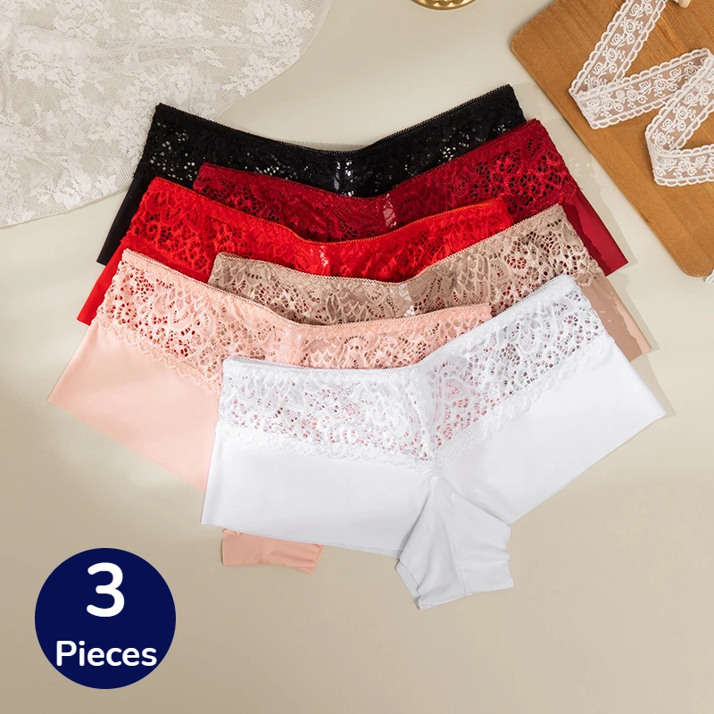 

3 шт. женские трусики, мягкие кружевные боксеры, дышащее белье, удобные шорты для мальчиков, шелковое атласное нижнее белье, спортивные трусы