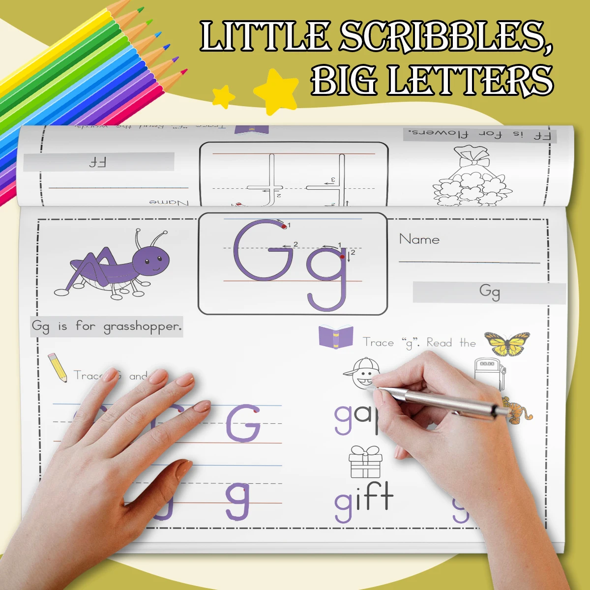 Children's alphabet coloring book, cute cartoon patterns, preschool early education workbook, boost your baby's hands-on skills