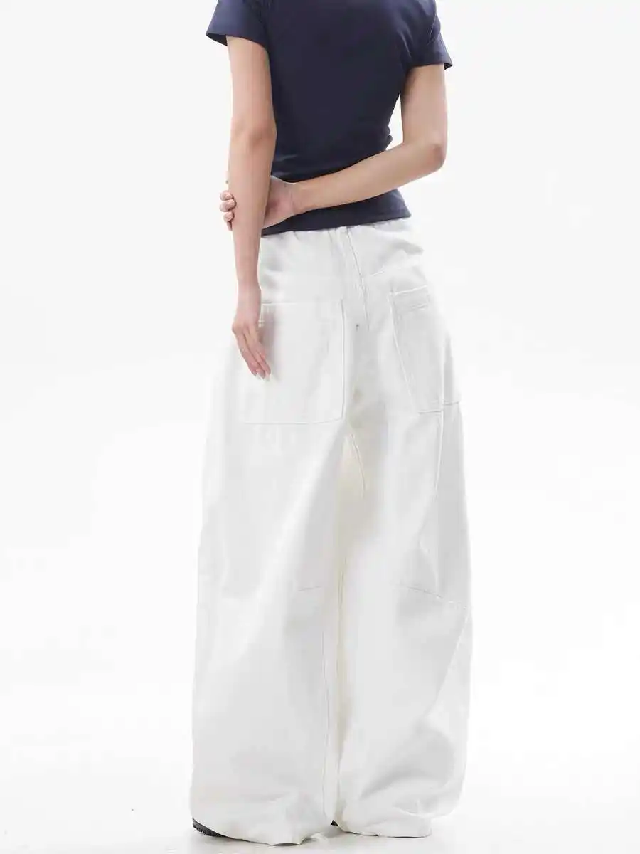Damskie Białe Szerokie Jeansy Y2k Japoński Styl Streetwear z Lat 2000 Boyfriend Jeans Vintage Harajuku Denimowe Spodnie Ubrania 2025