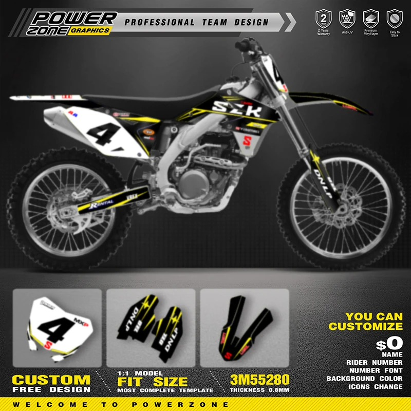 

POWERZONE Custom For 3M Off road Motorcycle Stickers For SUZUKI RMZ450 2008-2017 RMZ Customized Graphic Number Protection Kit 03