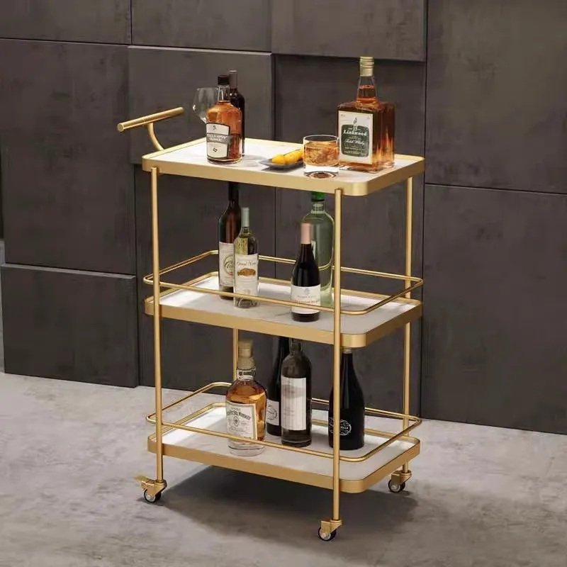 

Modern Metal Commercial 4-Wheel 3-Shelf Hotel Kitchen Living Room Dining Car Trolley for Tea Wine Cake Delivery