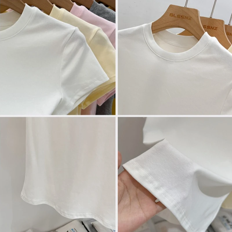 AOSSVIAO 2026 Summer Solid Color Women's Short Sleeve T-Shirt American Vintage Y2K Slim Basic O-Neck Tee Trendy Slim Fit Tops image 6