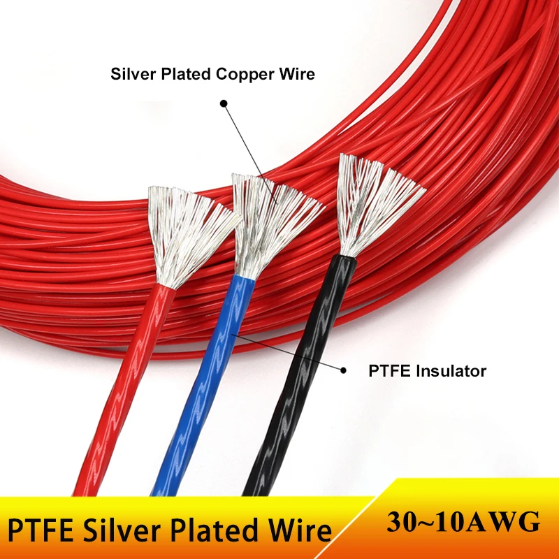 5M/10M PTFE Silver Plated Wire 30AWG ~ 10AWG High Purity OFC Electronic HiFi Audio Speaker Headphone DIY Signal Copper Cable