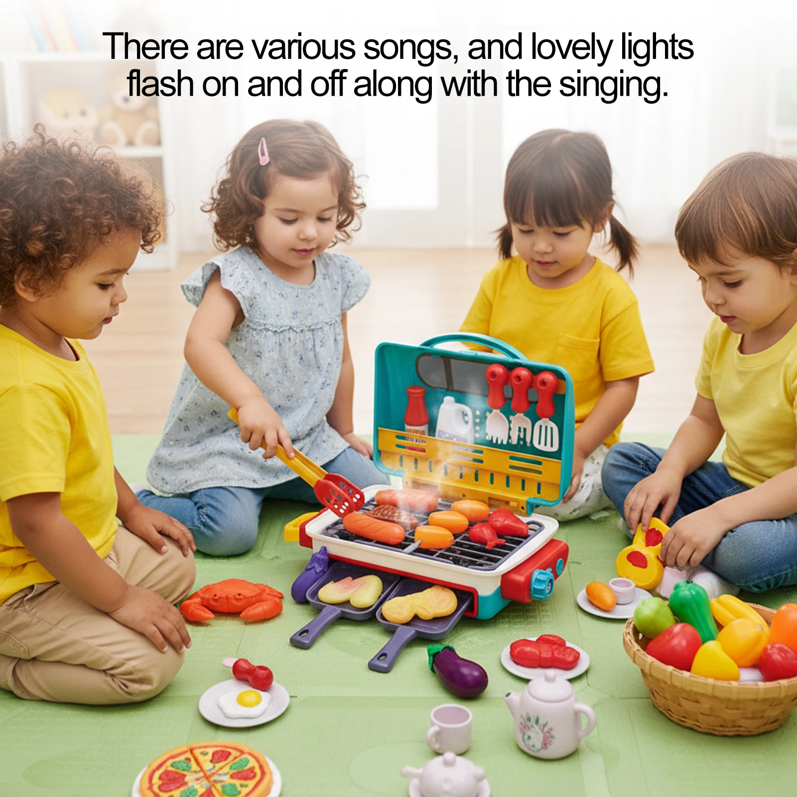 Kids Simulated Barbecue Set with Spray Light and Sound Pretend Play Kitchen Cooking Toy BBQ Educational Toys Birthday Gift