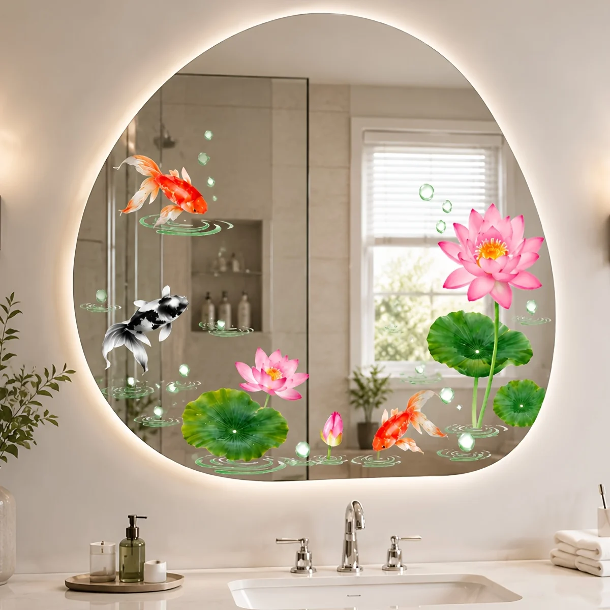 1pc Koi Lotus Window Sticker,suitable for cabinet,glass doors,windows and wall decor,holiday decoration,free for DIY combination