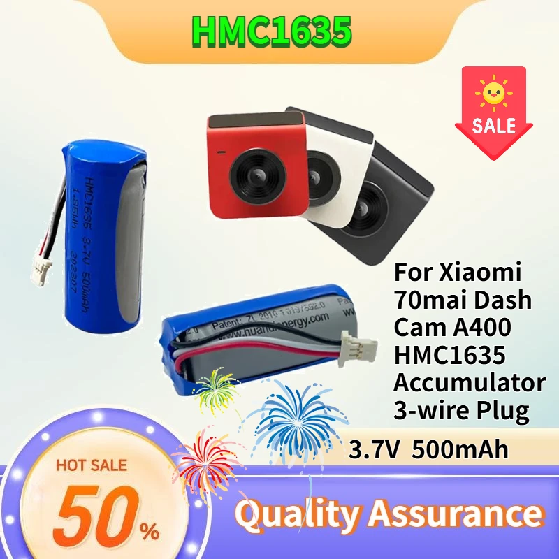 

New Battery For Xiaomi 70mai Dash Cam A400 HMC1635 Accumulator 3.7V 500mAh 3-wire Plug