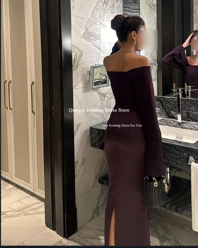 Qunque Off Shoulder Sleeves Pleated Mermaid Prom Dresses Brown Evening Dresses Formal Occasion Party Birthday Gowns Customized