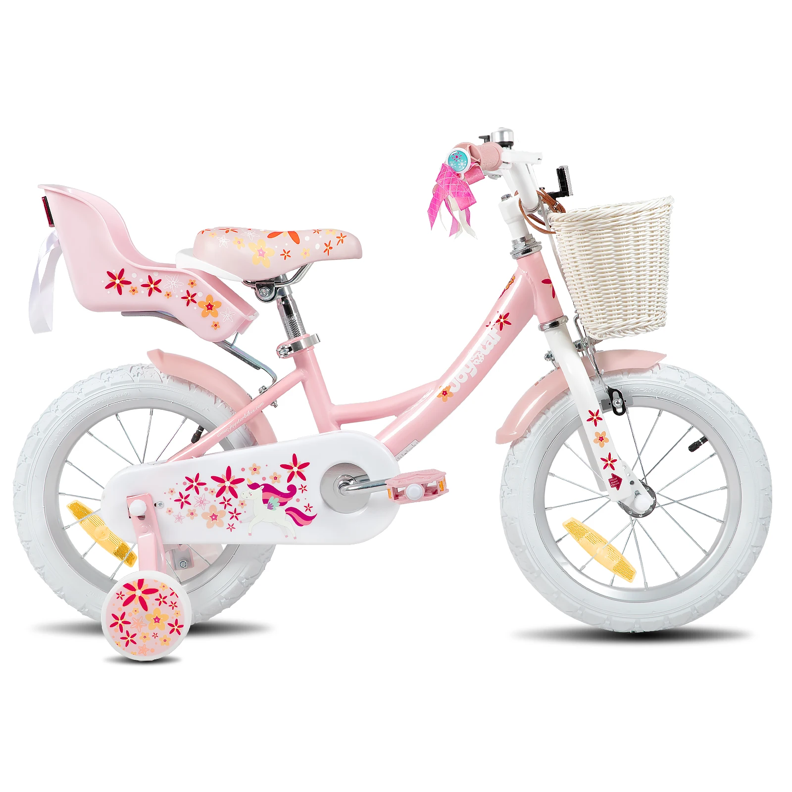 Joystar Mädchen Fahrrad für 2-9 Jahre alte Kinder, 12 14 16 18 Zoll Kinder fahrrad mit Stützrädern, Luft schlangen, Korb und Puppen sitz 6