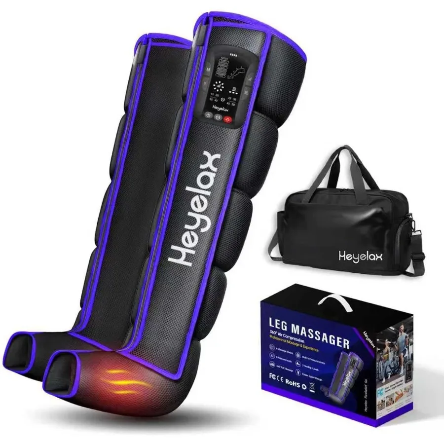 

Беспроводной компрессионный массажер для ног с подогревом для улучшения кровообращения и облегчения боли в мышцах, идеально подходит для восстановленной терапии в час