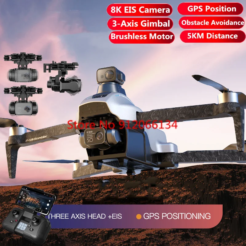 8K EIS Three-axis Gimbal Brushless WIFI FPV RC Drone 5G 5KM GPS Follow Me Obstacle Avoidance Professional Aerial RC Quadcopter