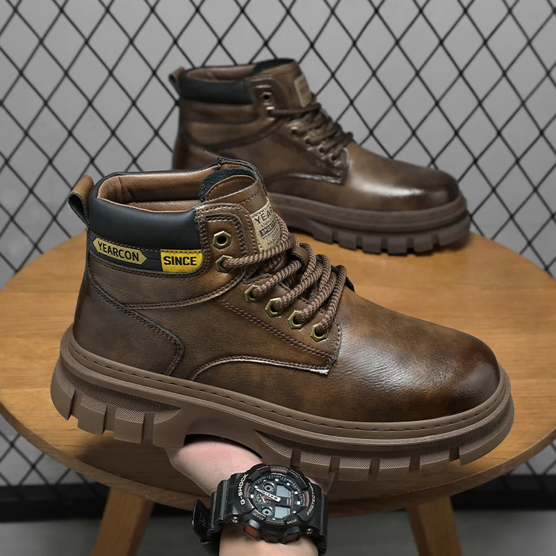 

Top Quality Vintage Leather Men's Snow Boots Fashion Genuine Leather Man Ankle Boots Lace Up Outdoor Motorcycle Boots Walk Shoes