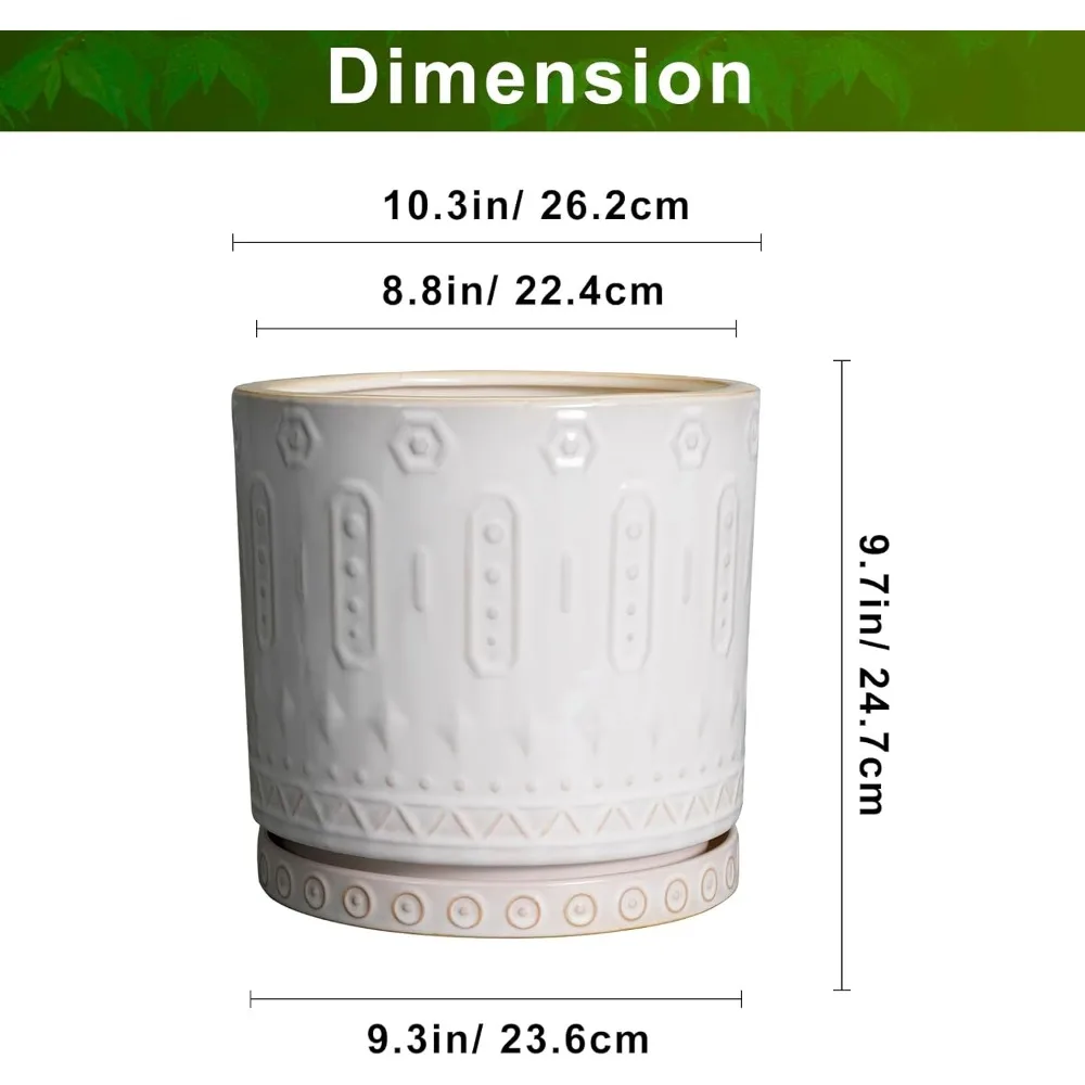 وعاء زراعة سيراميك كبير مقاس 10 بوصة مع فتحات تصريف وصحون للنباتات الداخلية والخارجية ديكور حديقة المنزل #4