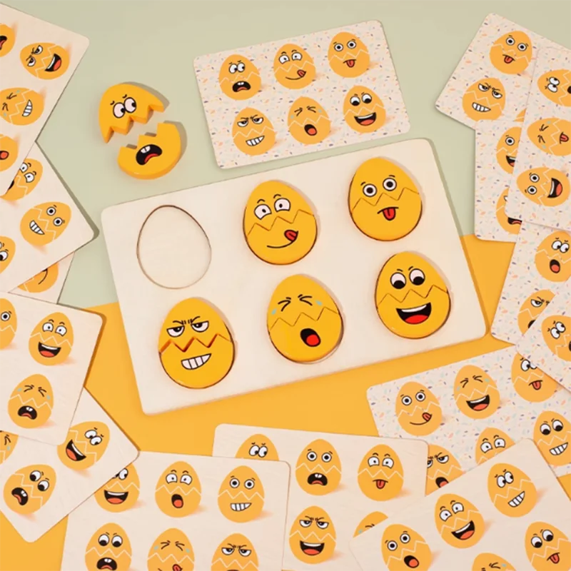 Puzzle d'éducation précoce pour enfants, jouets en bois, jeu de correspondance d'expression, blocs de construction interactifs pour enfants