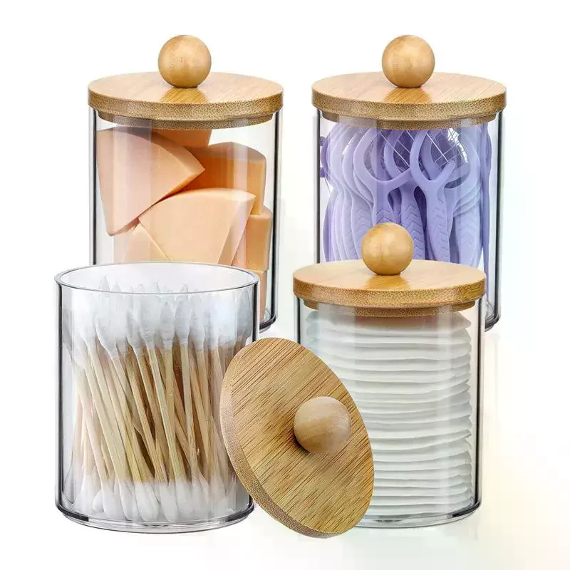 Round Acrylic Cotton Swab Box With Lid Dustproof Makeup Cotton Storage Toothpick Organizer Box