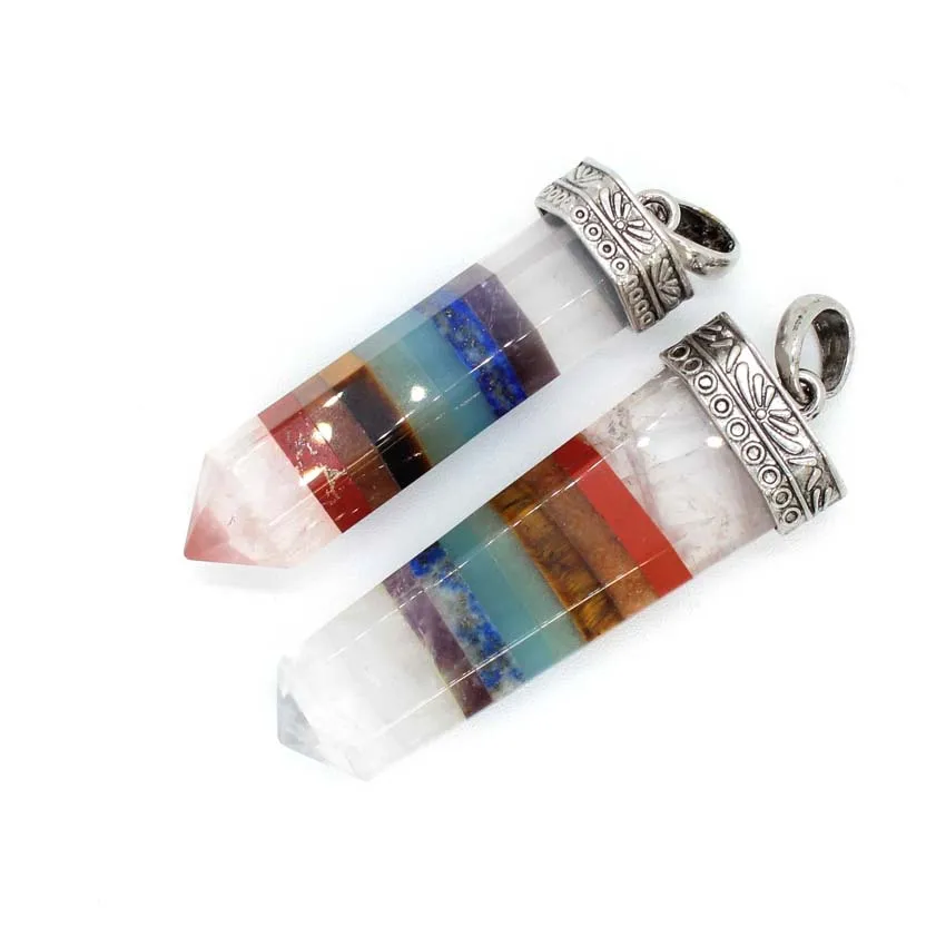 Choice Natural Healing 7 Chakra Crystal Point Pendant Hexagonal Prism Stone Necklace Charms Women Men Jewelry Gifts