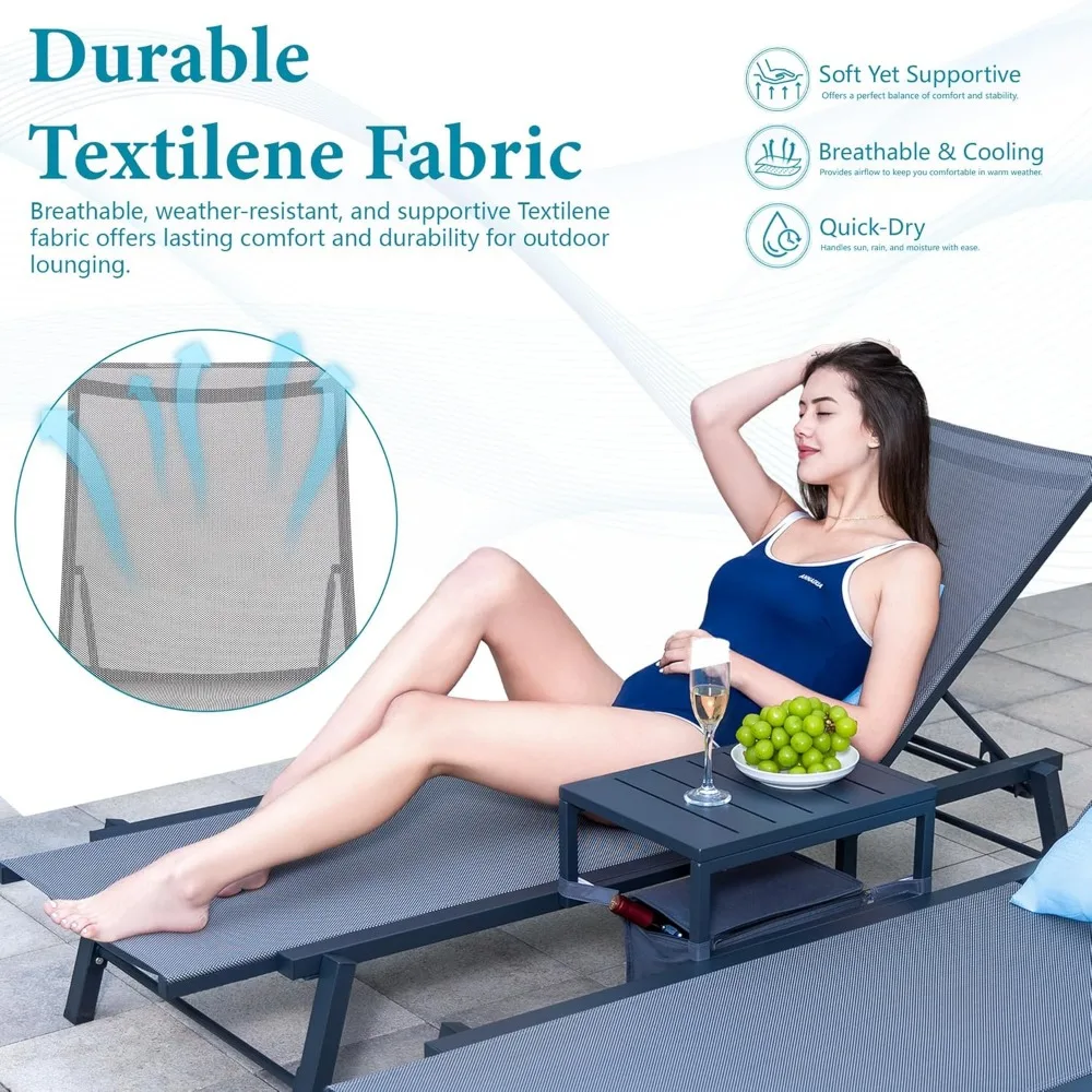 Aluminum 3-Piece Outdoor Lounge Chair Set with Poolside Chaise Chairs, Side Table, and Insulated Cooler Bag