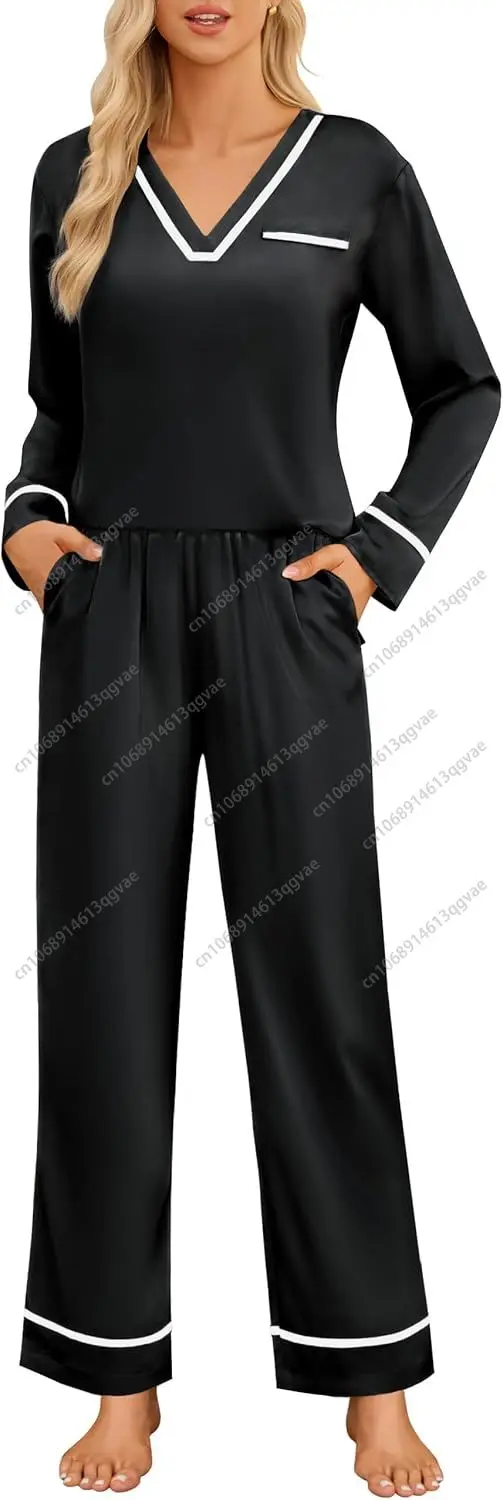 

Blooming Jelly Womens Pajamas Set Silk Satin 2 Piece Pj Cute Long Sleeve Lounge Sets Fall Sleepwear with Pockets