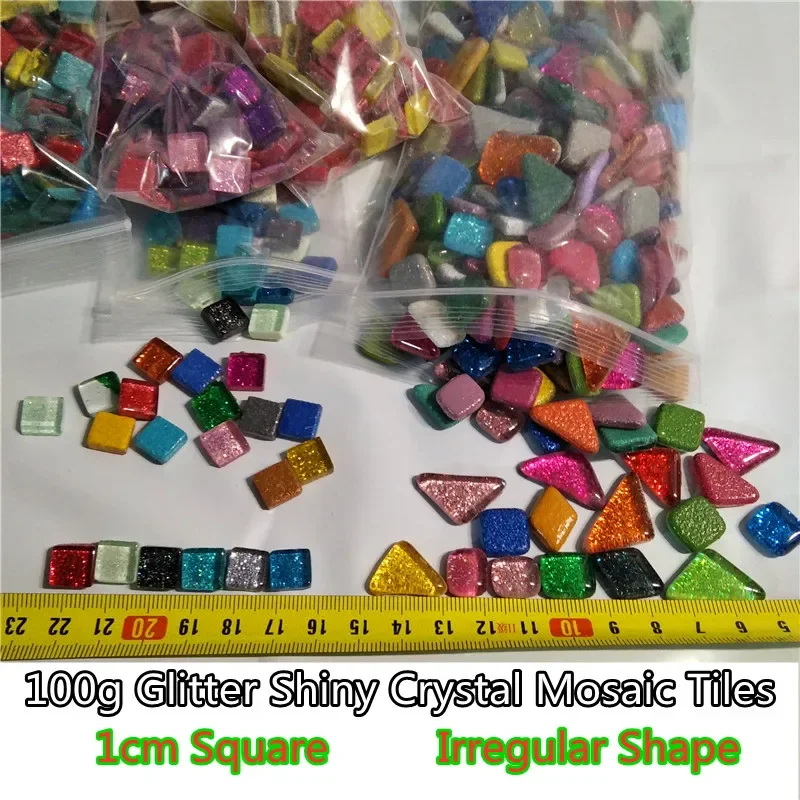 100g/3.52oz Glitter Shiny Glass płytki z mozaiką 1cm Square Vs nieregularny kształt DIY mozaika rzemiosło materiały multi-color opcjonalnie