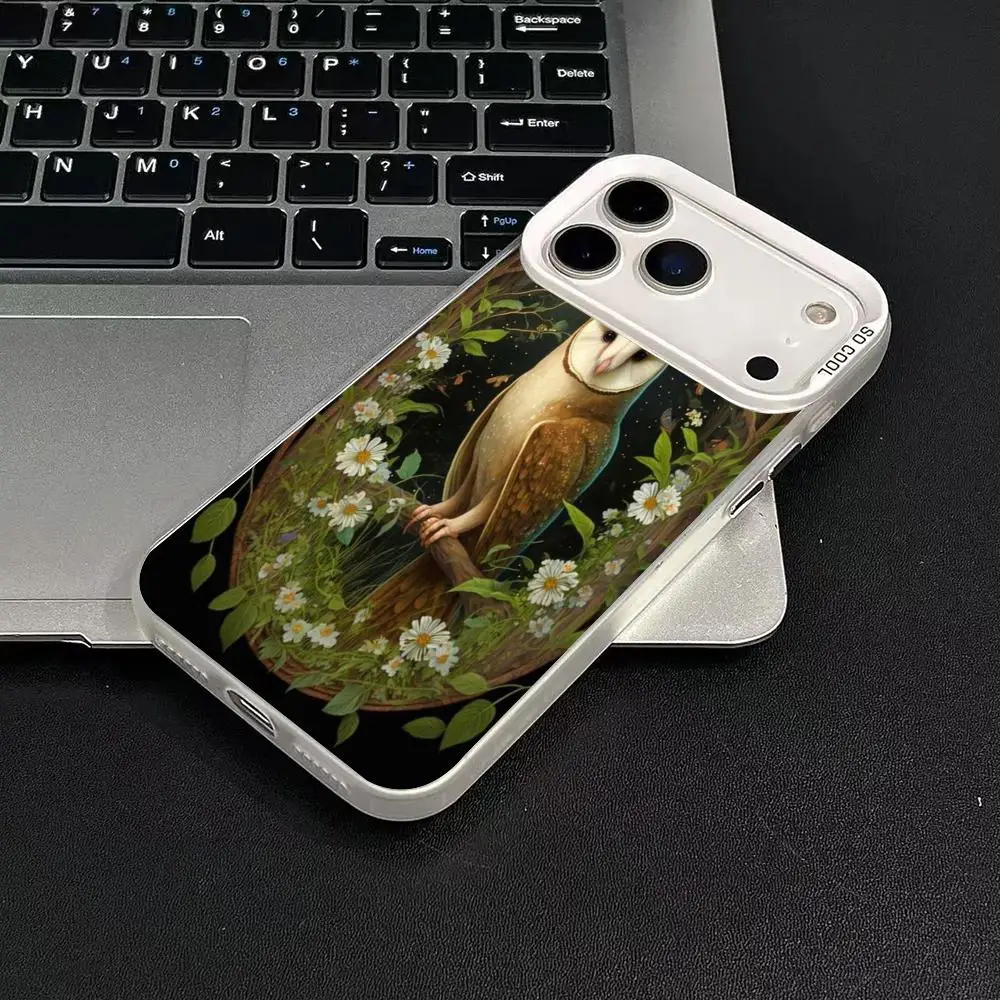 حافظة هاتف بنمط البومة ليلاً لهاتف iPhone17 16 15 14 13 12 11 Pro/ Max/Plus غطاء خلفي مقاوم للصدمات مضاد للبصمة