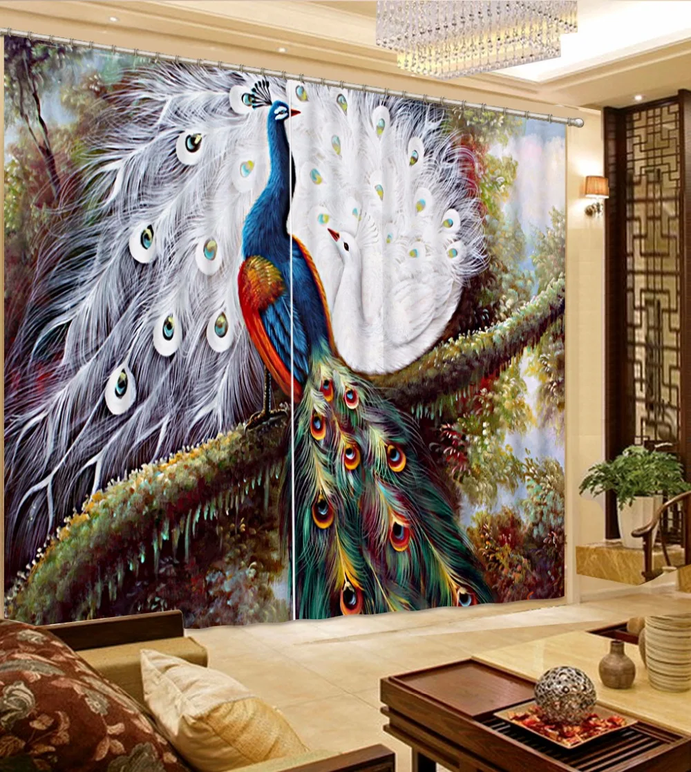 Top Classic 3D European Style New Custom 3D Beautiful peacock model home curtains 3D Blackout Curtains