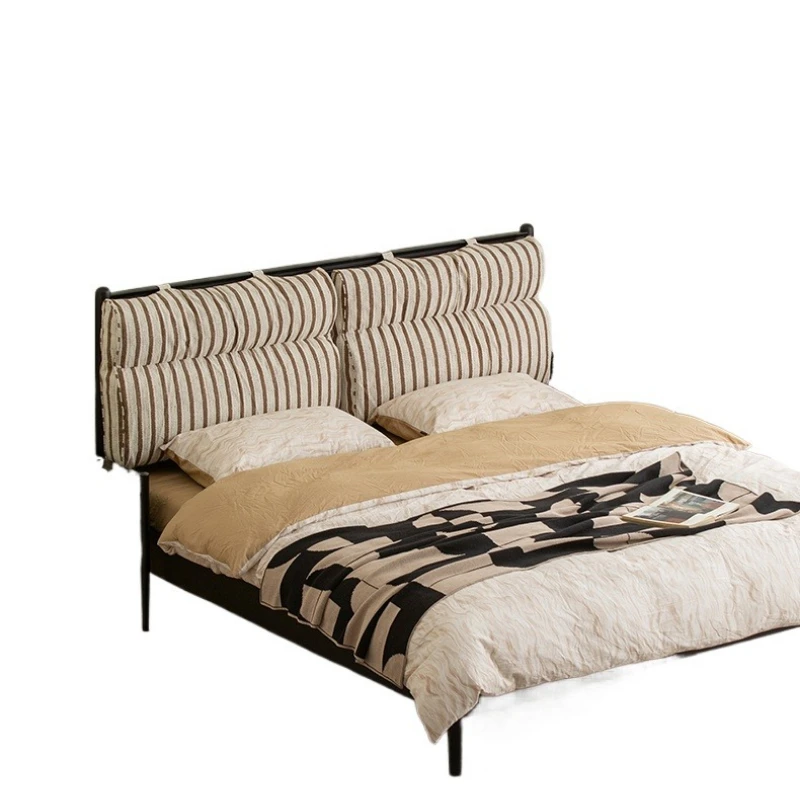 

French retro style, fabric bed master bedroom, modern simplicity, household solid wood bed