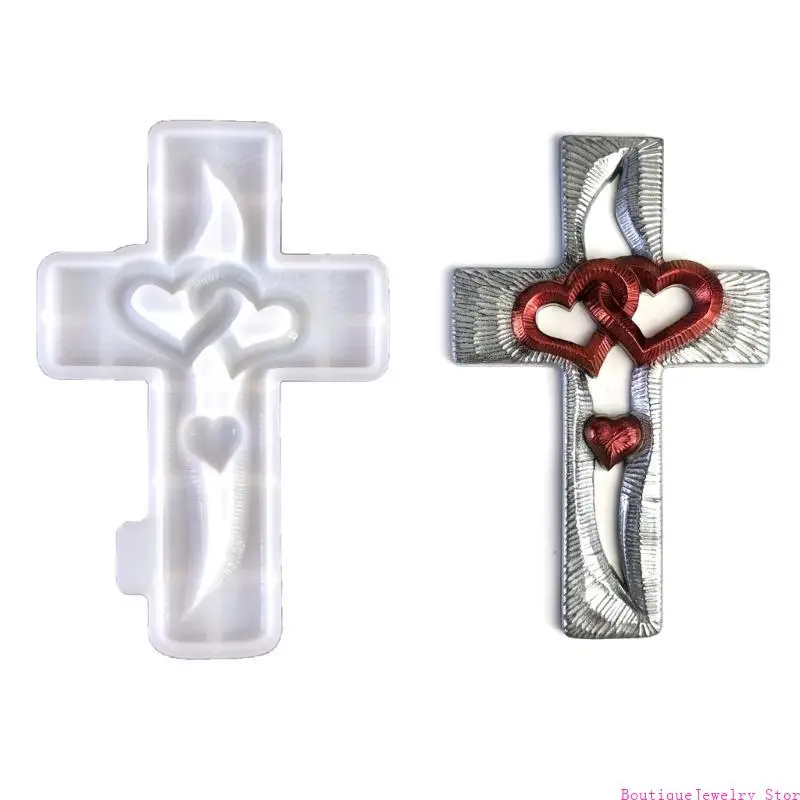 E1PE Practical Love Heart Crosses Silicone Mold for Making Customized Resin Crafts Jewelry and Wall Decoration Molds