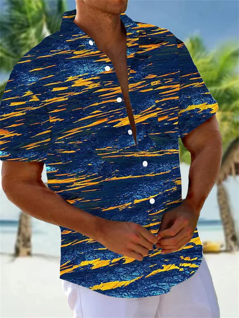 2025 Summer Men's Tropical Printed Hawaiian Beach Resort Set Plant Coconut Tree Short Sleeve Shirt