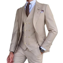 2023 Fashion New Men's Business Solid Color Slim Suit / Slim Fit Double Breasted Waistcoat Dress Blazers Jacket Coat Vest Pants