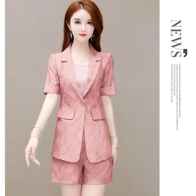 Women\'s Professional Suit 2023 Summer New Fashion Suit Coat+Shorts Two-piece Korean Chic Casual Blazers Jacket Matching Sets