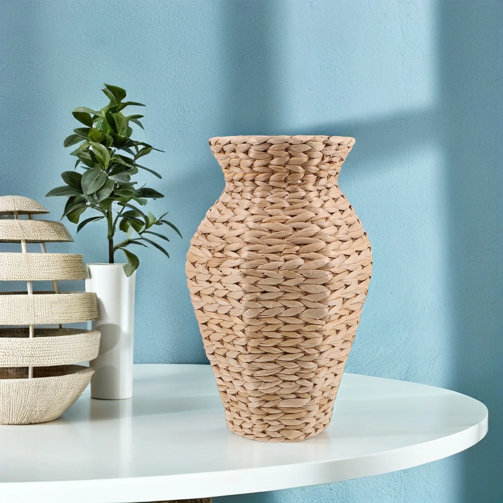 

Rustic Woven Flower Basket Vase Handmade Straw Woven Vase Decorative Holder for Dried Artificial Flowers Living Room Decor