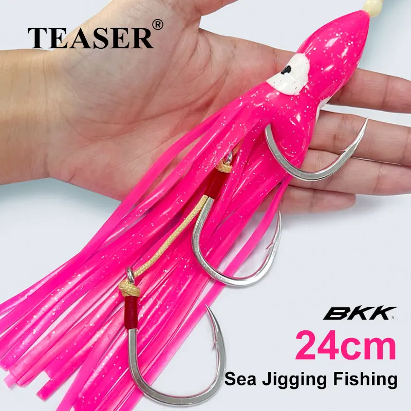 TEASER BKK 8062 Jigging Hook Octopus Fishing Soft Lure Trolling Jig  Squid Rigged Gang hook Tuna Wahoo Sailfish Hairtail Bait