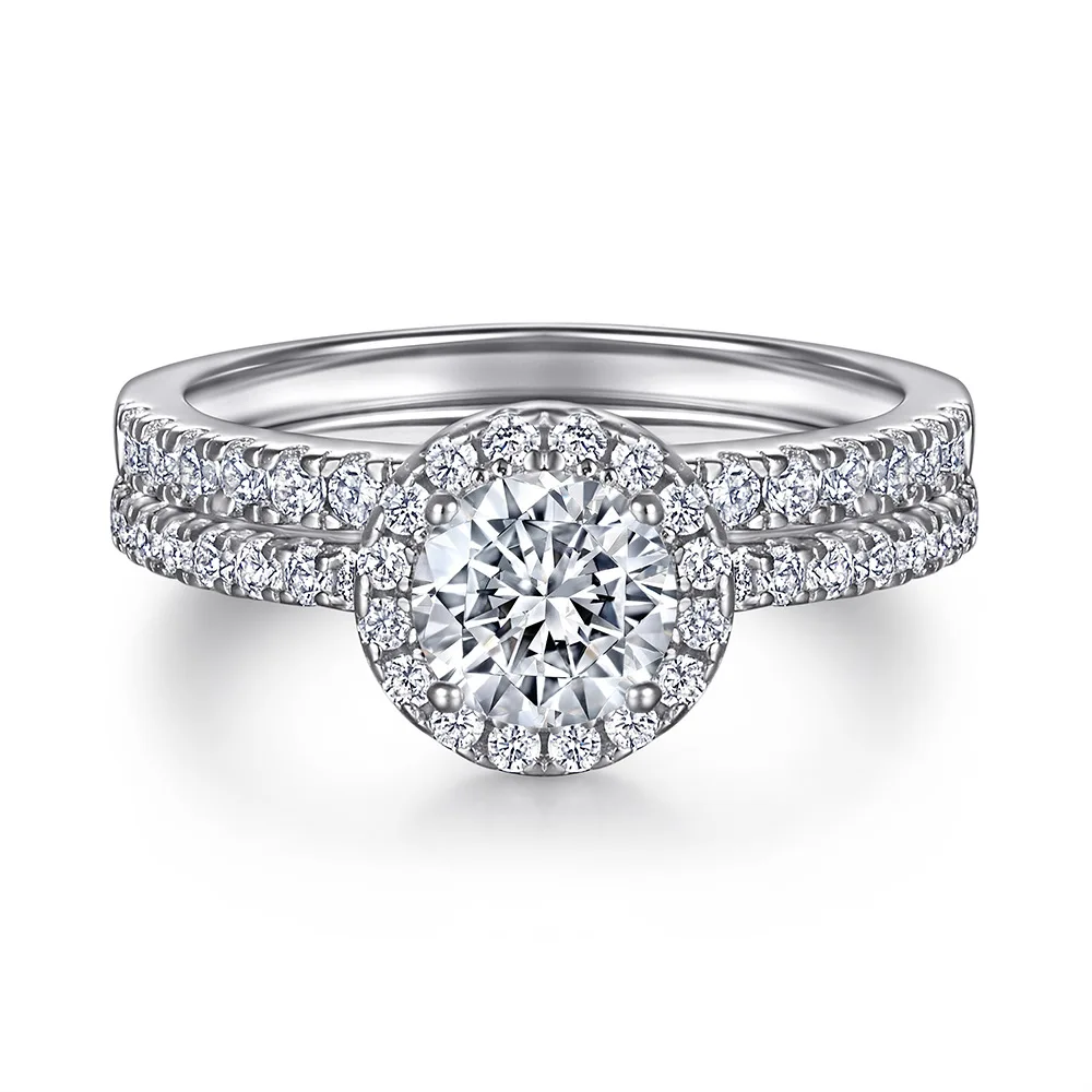 

Sparkling 6mm Lab Grown Diamond Rings Set for Women, 925 Sterling Silver Wedding Band Ring - Bridal Engagement Jewelry