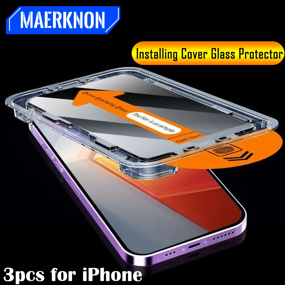 

3Pcs 8K Dust Free Glass SmartPhone Privacy Anti-peeping Glass Protector Installation tools For IPhone 16 15 14 13 12 11 Pro Max