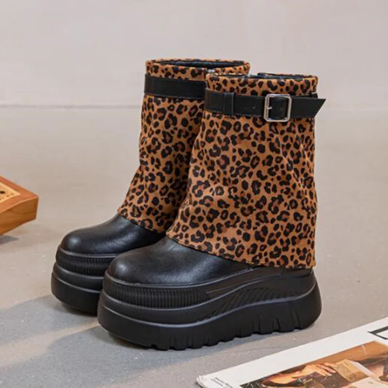 

Роскошные модные мотоциклетные ботинки челси в стиле панк из натуральной кожи 12 см, зимние теплые женские осенние туфли до колена на платформе до щиколотки на молнии