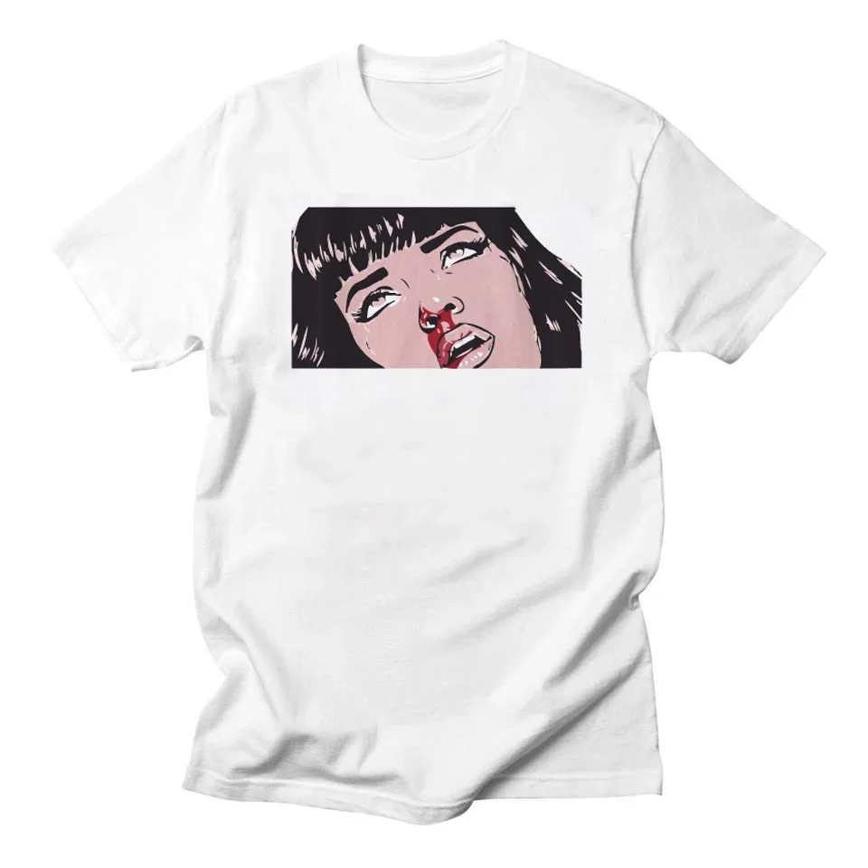 Film Mia Wallace Pulp Fiction graficzne koszulki męskie letnie wygodne poliestrowe topy Tarantino koszula w stylu Harajuku Ropa Hombre manga