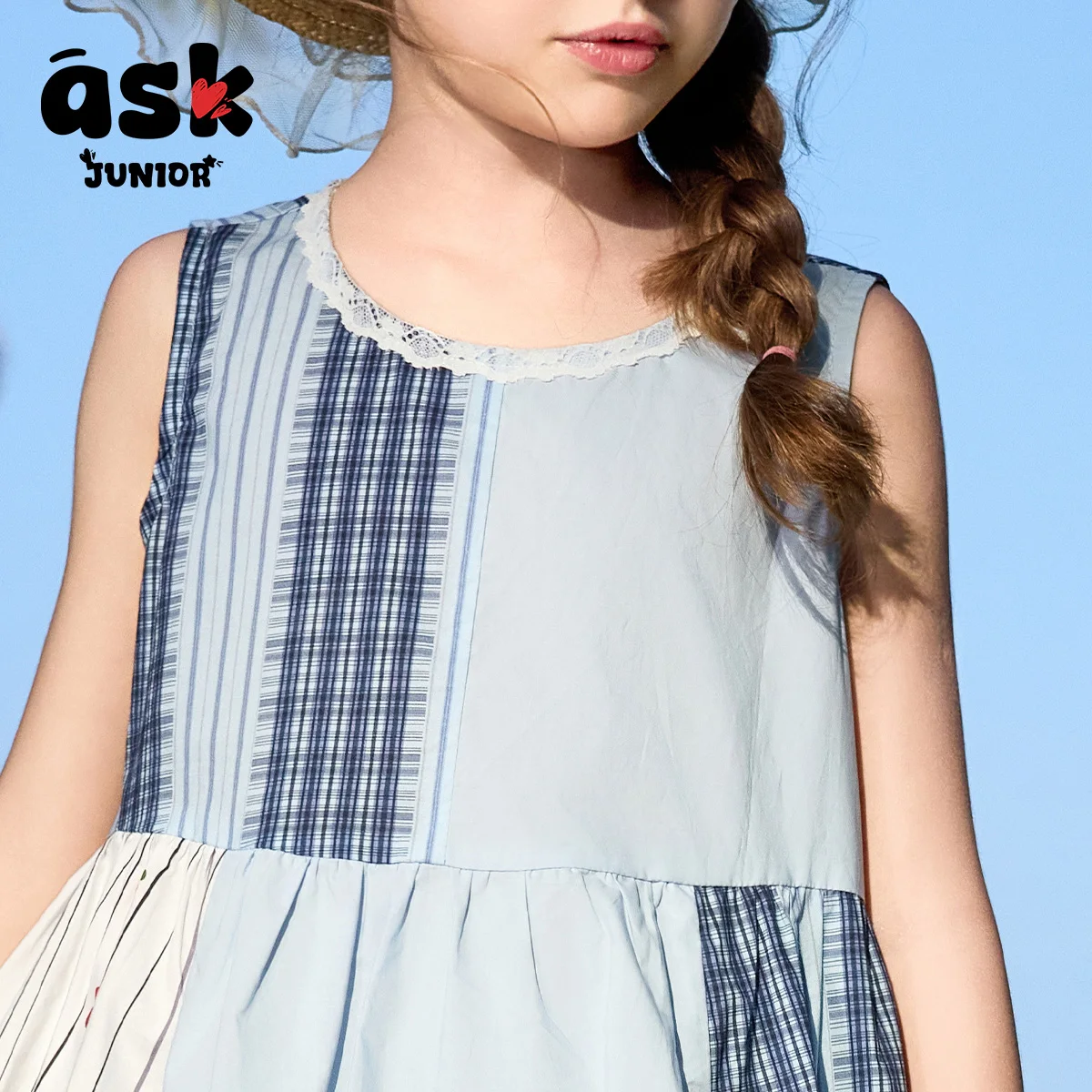 فستان بناتي صيفي متباين الألوان بدون أكمام #5