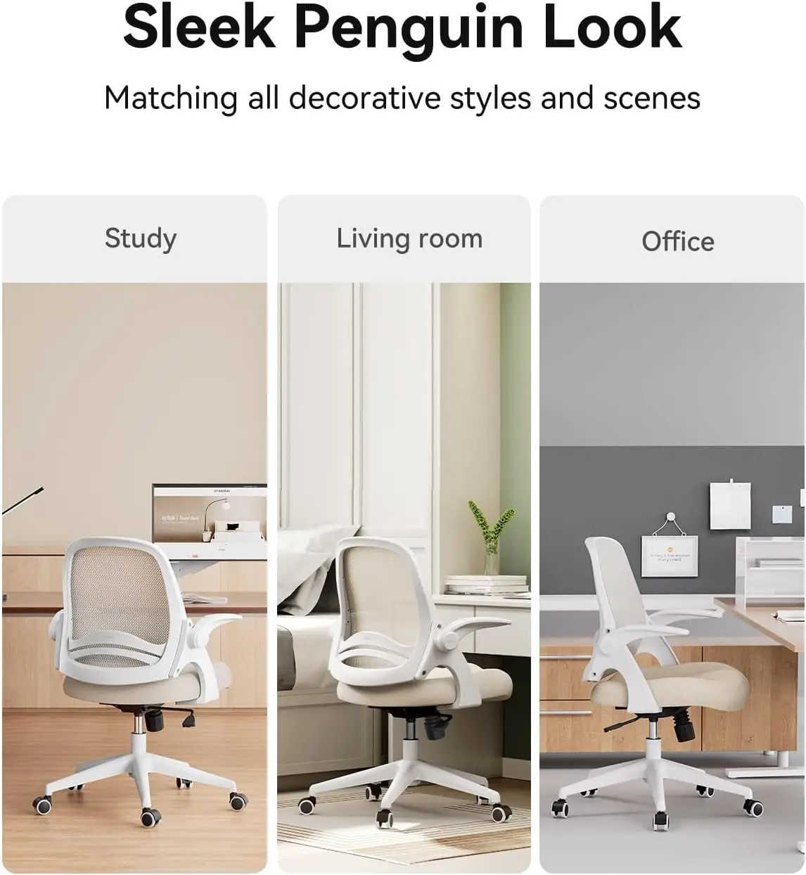 Kursi kantor, kursi meja dengan sandaran tangan lipat dan bantal sadel, kursi kantor ergonomis dengan sandaran lengan berbentuk S, putar, jaring