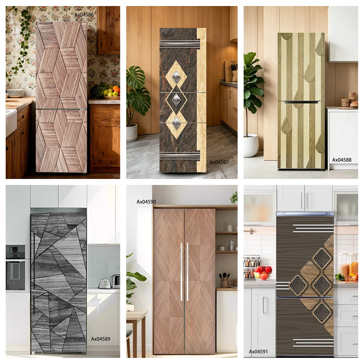 Light Oak Herringbone Wood Vertical Refrigerator Sticker Self-adhesive Waterproof Vinyl Decal for Top-bottom Double Fridge Mural