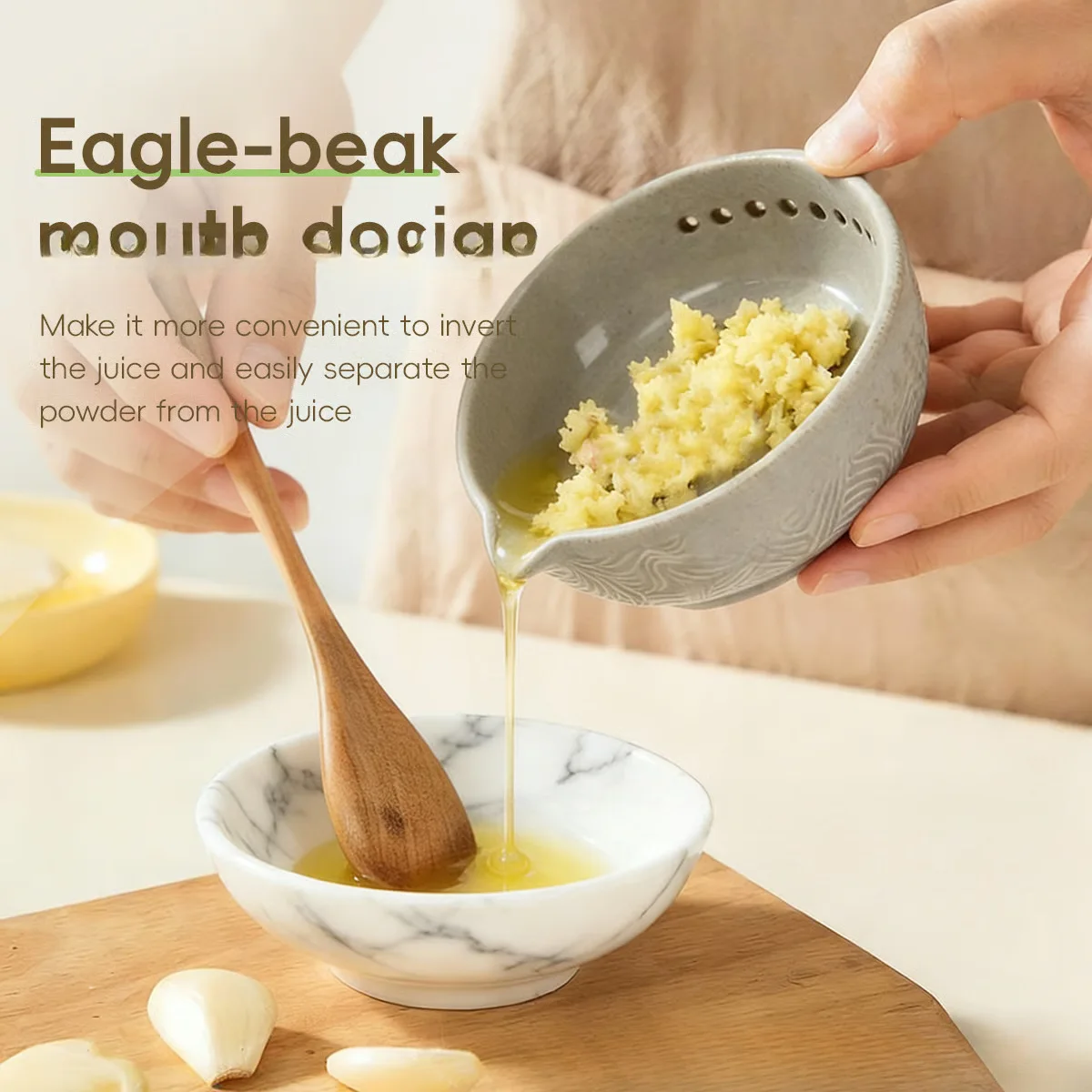 Handmade Garlic Grater Herb Bowl Kitchen Gadget Manual Grinding Tool Masher Processor Bowl For Ginger Chili Vegetable Spice