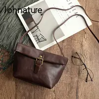 Johnature-Bolsos cruzados pequeños de cuero genuino para mujer, bolsos de hombro versátiles de Color sólido, de piel de vaca natural, Vintage, 2026