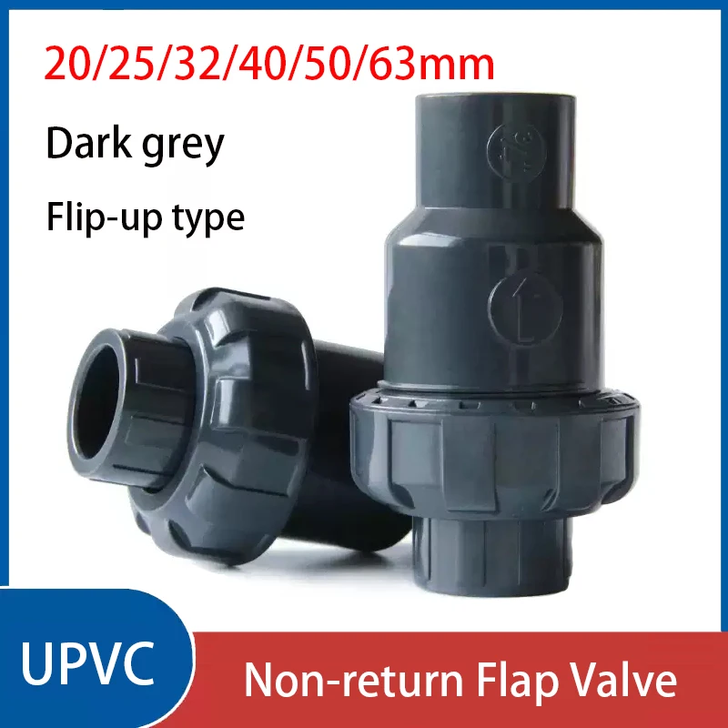 

1PCS Dark Grey UPVC Non-return Flap Valve Plumbing System Parts Water Tube Connector Non Return Check Valve 20/25/32/40/50/63mm