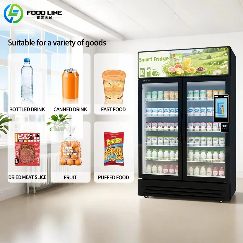 Customized AI Camera Smart Fridge Automatic Cold Snack Drink Visual Vending Machine Refrigerated