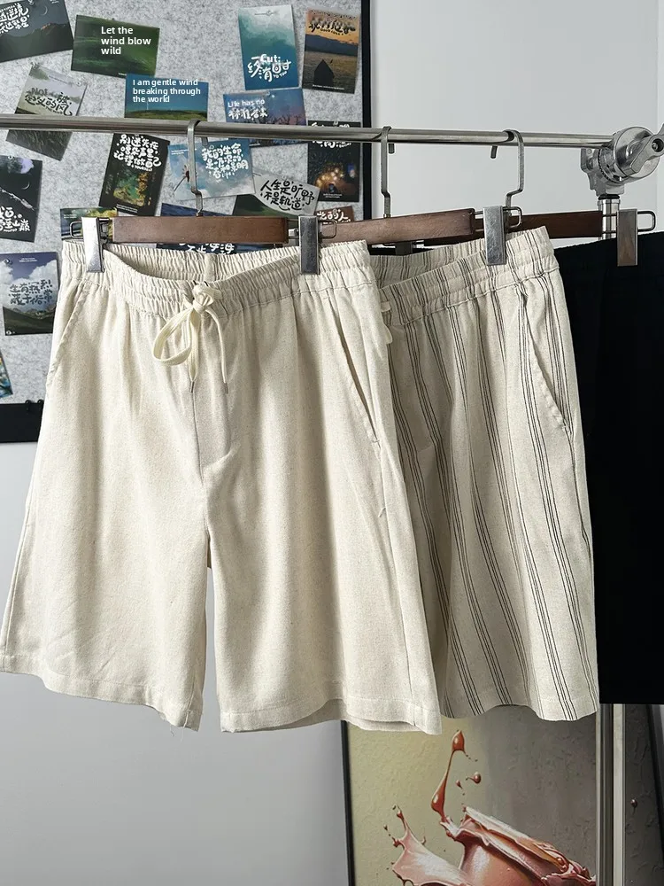 

High-End Linen Blend Men's Casual Straight Leg orts Breathable Comfortable Summer Faion Urban Sle mid Waist Elastic Wai...