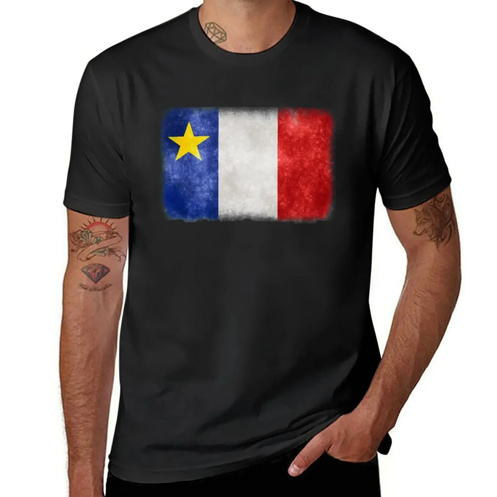 Acadie Acadian Flag T-Shirt cute tops plain man clothes aesthetic clothes Men's cotton t-shirt