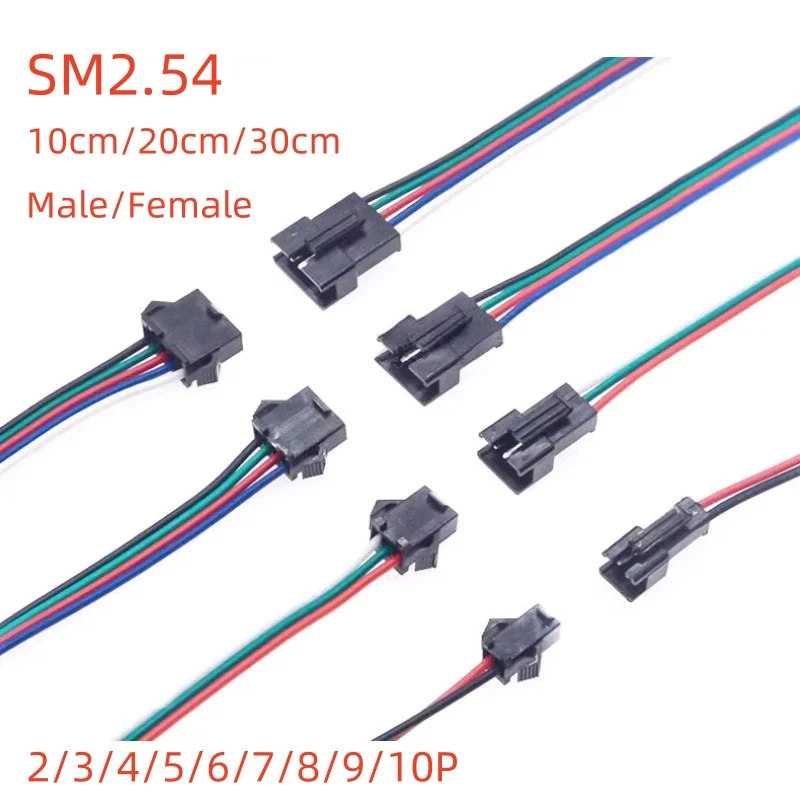 10szt SM2.54 Skok 2P 3P 4P 5P 6P 8P 10P Wtyczka męska żeńska Jack JST Złącze przewodu 26AWG Adapter kabla ładowania akumulatora