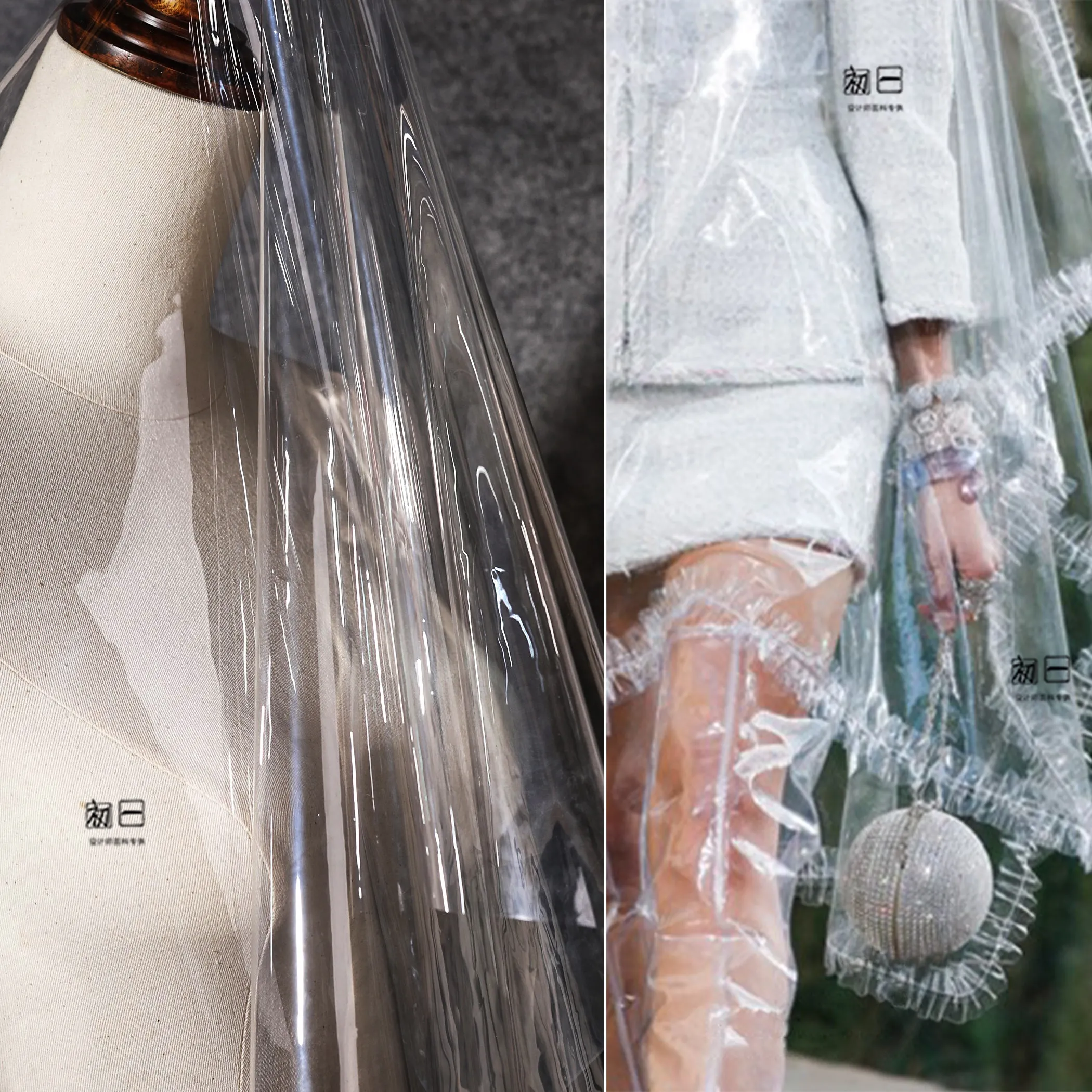 Fully Transparent TPU/PVC Fabric Film Waterproof See-through Pack Coat TPU Clothing Designer Cloth