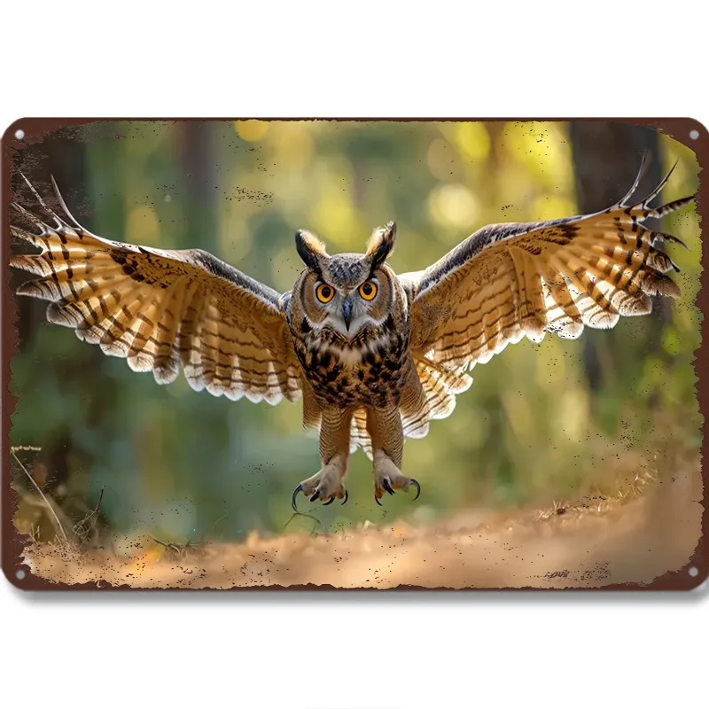 Decorative Aluminum Plaque: Intricate Depiction of A Flying Owl, Perfect for Interior Wall Decoration, 7.9x11.8