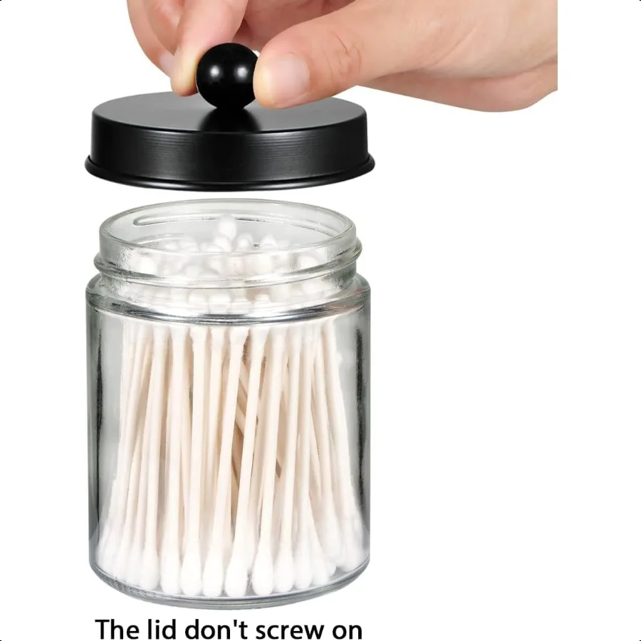 4 pacotes de frascos de boticário, conjunto organizador de armazenamento de vaidade do banheiro, recipiente de bancada com tampas de aço inoxidável, adesivos fofos qtip disp